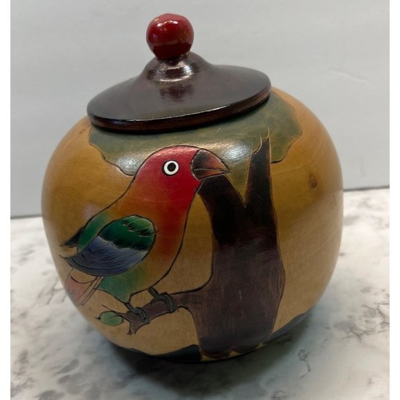Tropical Birds Wooden Trinket Jar Box Set Toucan Parrots Lidded Vintage - Picture 6 of 12